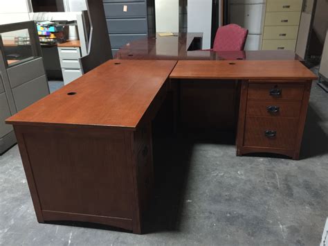 L-Shape Wood Veneer Desk $349 | Used office furniture, Office furniture ...
