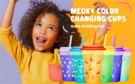 Amazon.com: Meoky Color Changing Cups with Lids and Straws - 6 Pack 12 oz Plastic Tumblers with ...
