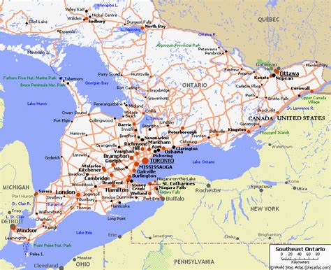 Map Of southern Ontario Canada with Cities | secretmuseum