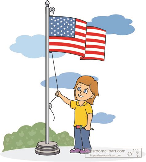 Patriotic Clipart- girl-raising-usa-flag-on-flagpole - Classroom Clipart