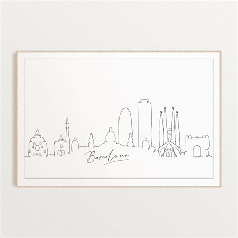 Barcelona Skyline Print One Line Drawing Art DIGITAL - Etsy