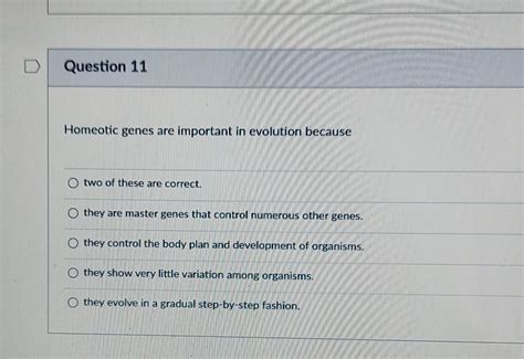 Solved Homeotic genes are important in evolution because two | Chegg.com