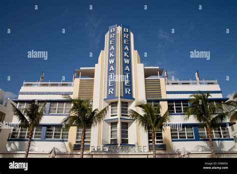 Breakwater Art Deco hotel on famous Ocean Drive in South Beach, Miami Beach, Florida, USA Stock ...