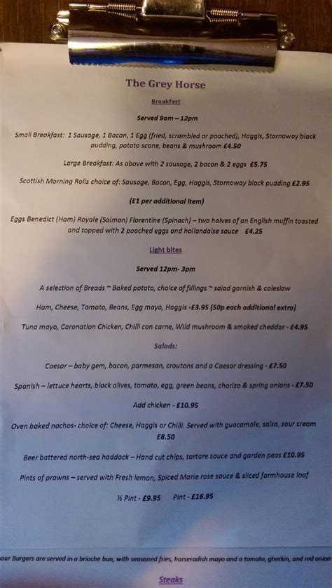 Menu at The Grey Horse Inn pub & bar, Balerno