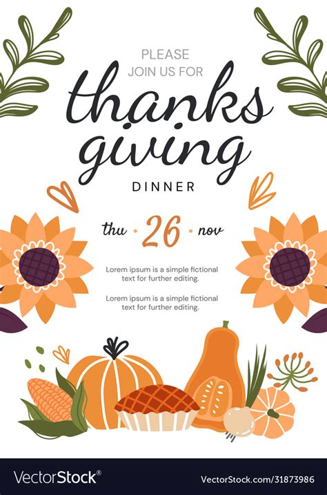 Thanksgiving dinner invitation template or design Vector Image