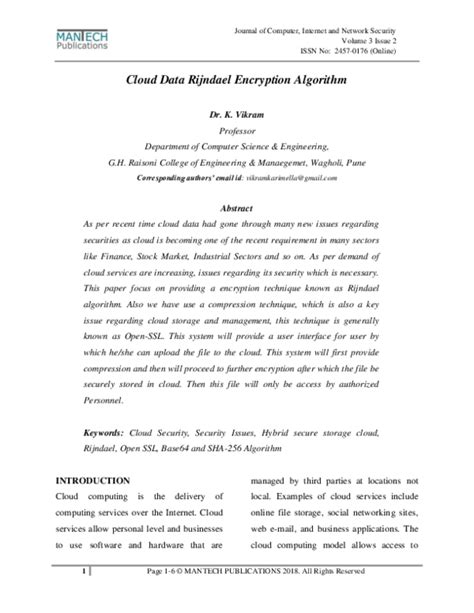 (PDF) Cloud Data Rijndael Encryption Algorithm | vikram karimella ...