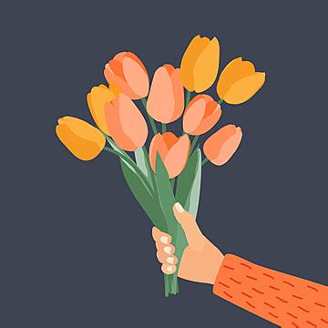 Spring Tulip Flower Vector Design Images, Hand Holding Bouquet Of Spring Flowers Tulips, Concept ...