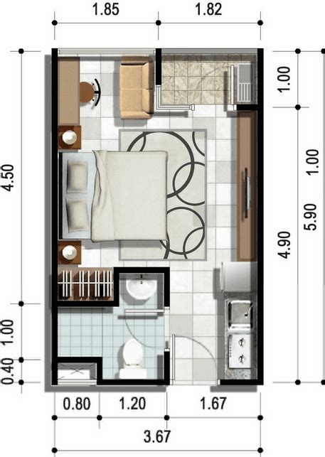 5 Denah Apartemen untuk Mahasiswa, Studio, Minimalis