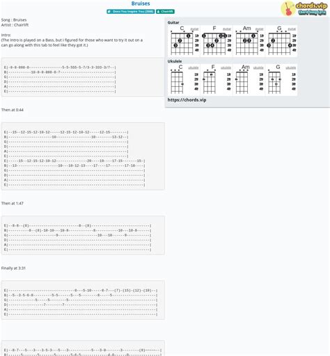 Chord: Bruises - tab, song lyric, sheet, guitar, ukulele | chords.vip