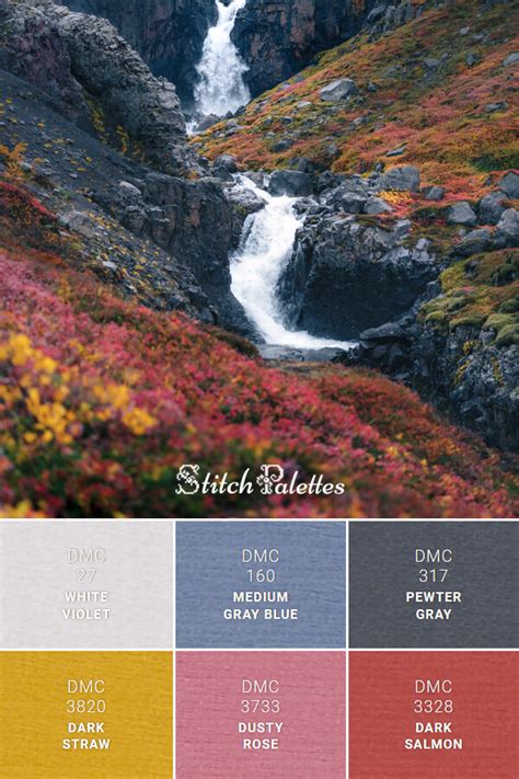 Waterfall In Iceland - Embroidery Color Palette (With Thread Codes)