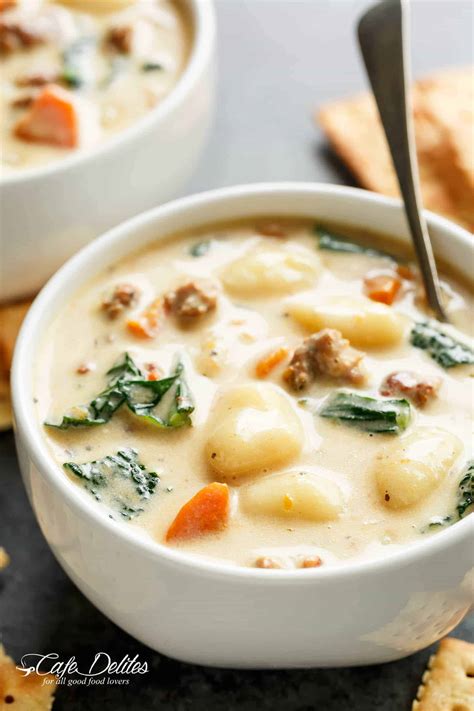 Slow Cooker Creamy Gnocchi Sausage Kale Soup (Lightened Up) - Cafe Delites