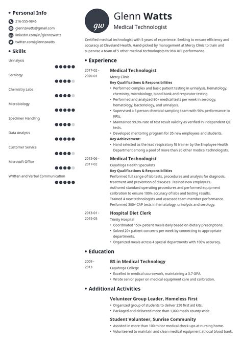 Medical Technologist Resume: Samples and Guide