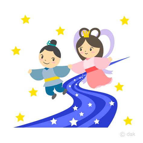 天の川を渡る織姫彦星イラストのフリー素材｜イラストイメージ