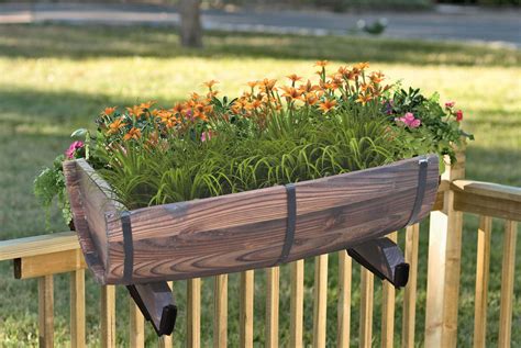 Vintiquewise Half Barrel Adjustable Deck Railing Planter | Deck railing planters, Diy deck ...