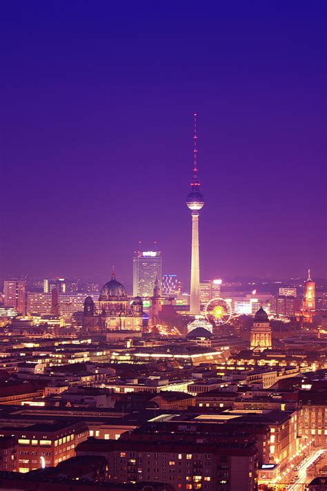 Berlin Skyline At Night, Dom And Tv by Zodebala