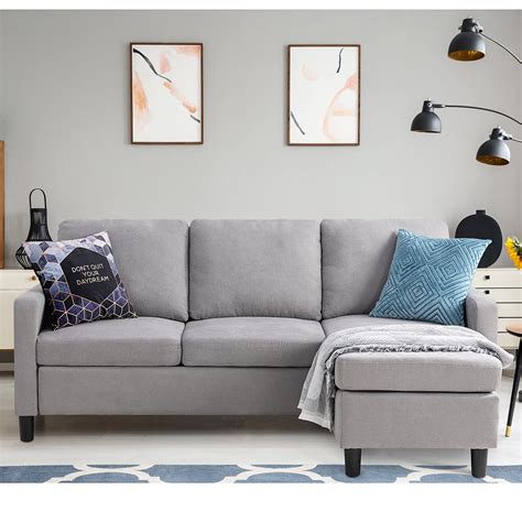 Sobaniilo Convertible Sectional Sofa Couch, Modern Linen Fabric L ...