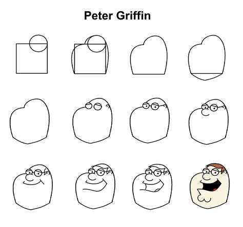 Peter Griffin step-by-step tutorial. | Drawing tutorial, Cartoon ...