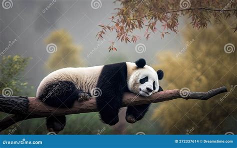 A Panda Sleeping on a Tree Branch in a Forest Setting Stock Illustration - Illustration of ...