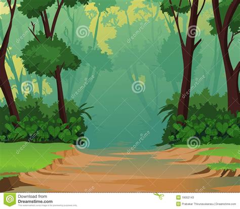 an illustration of a dirt road in the forest