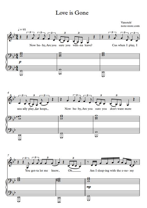 Vanotek - Love is Gone sheet music for piano with letters download ...