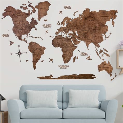 Wood World Map Wall Art. Large Wall Decor - World Travel Map ALL Sizes ...