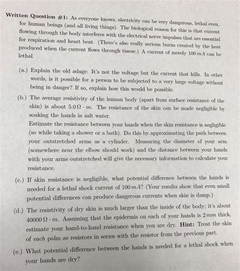 Solved Written Question #1: As everyone knows, electricity | Chegg.com