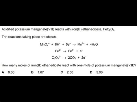 acidified potassium manganate reacts with iron II ethanedioate, How to balance redox reaction ...