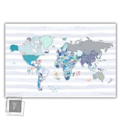 Kids Poster With World Map With Animals Print Nursery World | Etsy