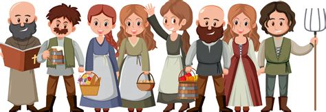 Group of medieval villagers on white background 3583898 Vector Art at Vecteezy