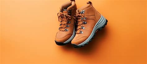 Premium AI Image | Photo of a pair of brown hiking boots on an orange ...