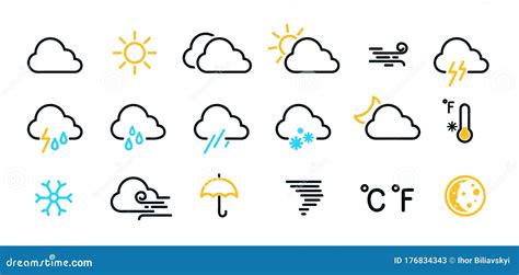 Weather Icons Set Isolated on a White Background. Clouds Logo and Sign Collection. Black, Blue ...