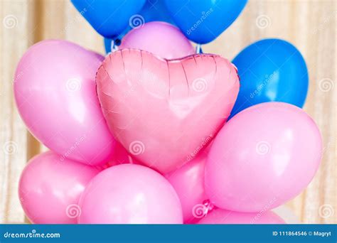 Pink and Blue Inflatable Balloons. Decorations for Birthday Party. Stock Photo - Image of party ...