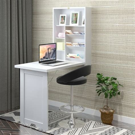 Costway Wall Mounted Fold-out Convertible Floating Desk Space Saver ...