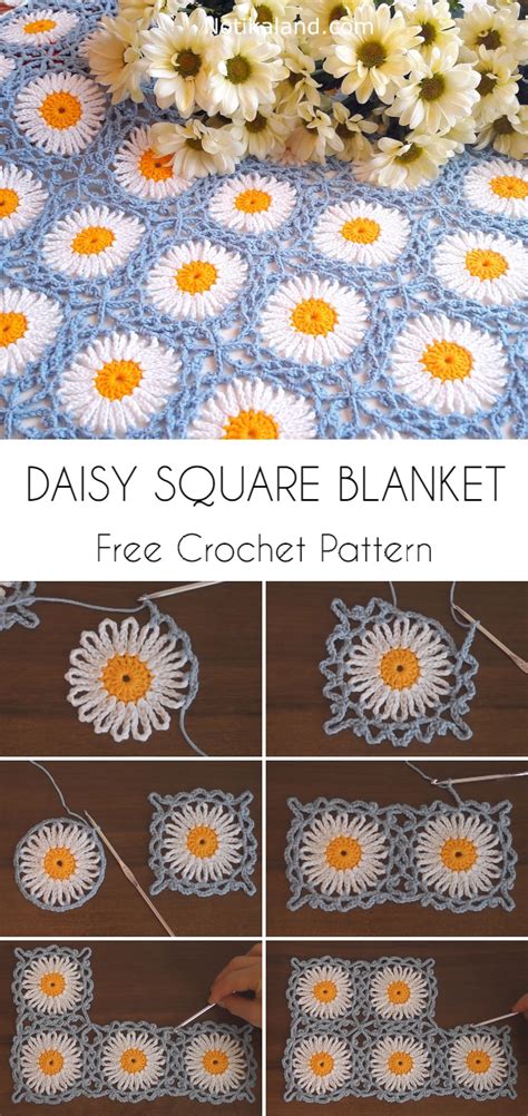 Crochet Daisy Square Blanket / Free Crochet Pattern