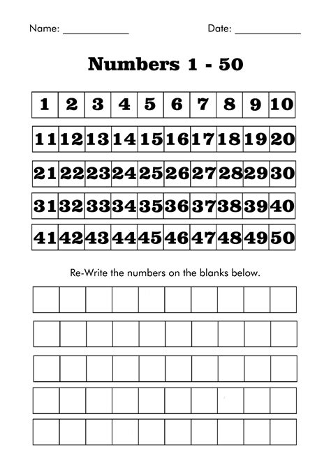 14 Kindergarten Number Worksheets 1 50 - Free PDF at worksheeto.com