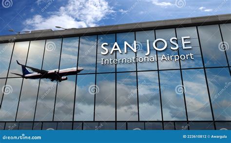 Airplane Landing at San Jose California, Costa Rica Airport Mirrored in ...