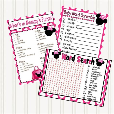 MINNIE Mouse Baby Shower Printable GAMES 3 by owlalwaysloveuprints | Minnie mouse baby shower ...