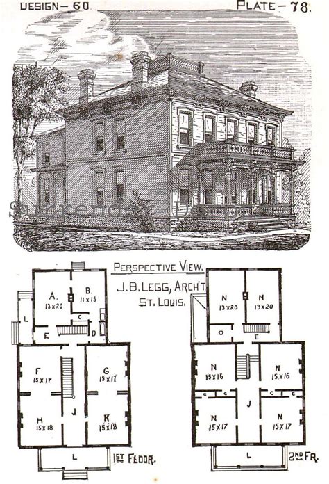 Mansard Federal Style House Plans Widow's Walk Antique Victorian Vintage Architecture 1881 Print ...