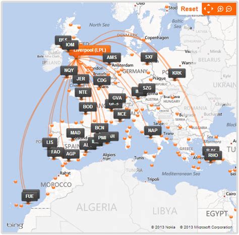 easyJet route map - from Liverpool