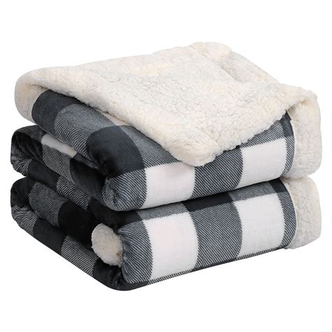 Soft Fuzzy Plush Sherpa Fleece Throw Blanket Black White Plaid Twin（60" X 80") - Walmart.com