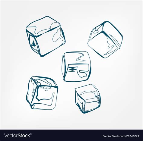 Ice cube isolated one line water drop Royalty Free Vector