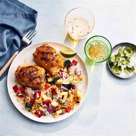 Grilled Curried Chicken Thighs with Charred-Vegetable Rice