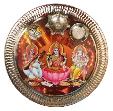 Buy Beautiful Saraswati Laxmi Ganesh ji Diwali Pooja Thali Set with Pooja Materials for Diwali ...