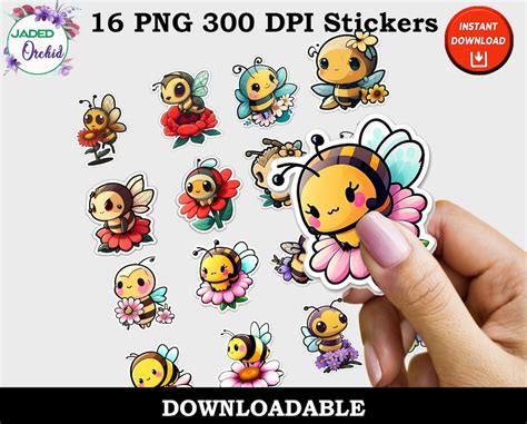 Cute Bees Print and Cut Digital PNG Sticker Sheets 16 - Etsy