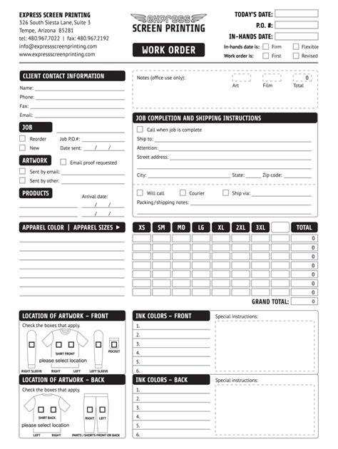 Screen Printing Order Form Template - Fill Online, Printable, Fillable ...