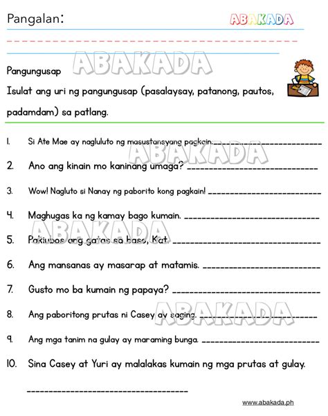 Uri ng Pangungusap Worksheet | 1st grade worksheets, Worksheets free ...