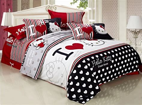 Hello kitty bedding set king queen size cotton bed set export quality comforter set home textile ...