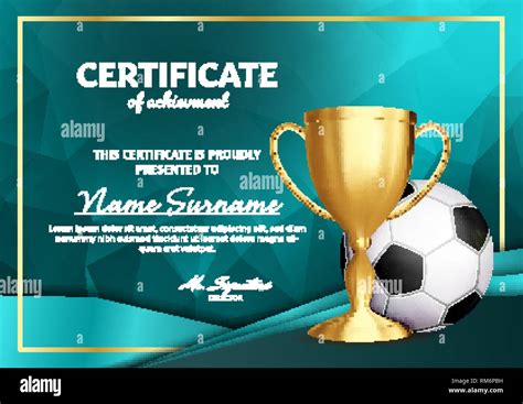 Diplôme certificat de soccer avec Golden Cup vecteur. Le football. Prix ...