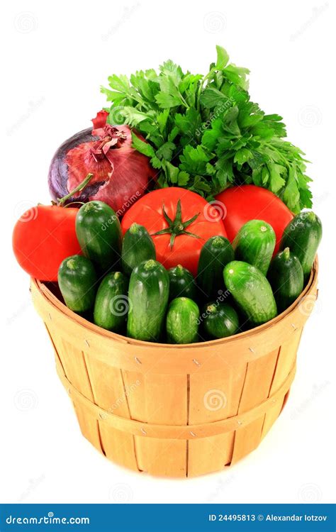 Fresh Vegetables and Seasonings in Bucket Basket. Stock Image - Image ...