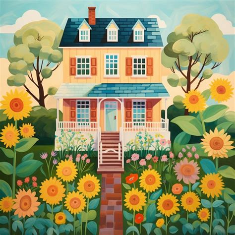 Premium AI Image | garden house spring autumn shed art farm house painting